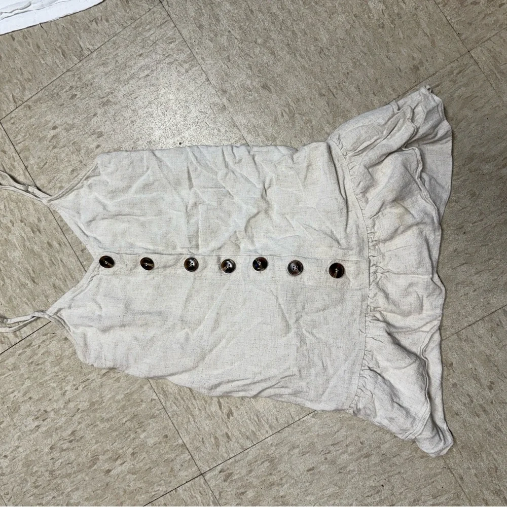 Beige Button-Down Ruffle Dress - Picture 1 of 3